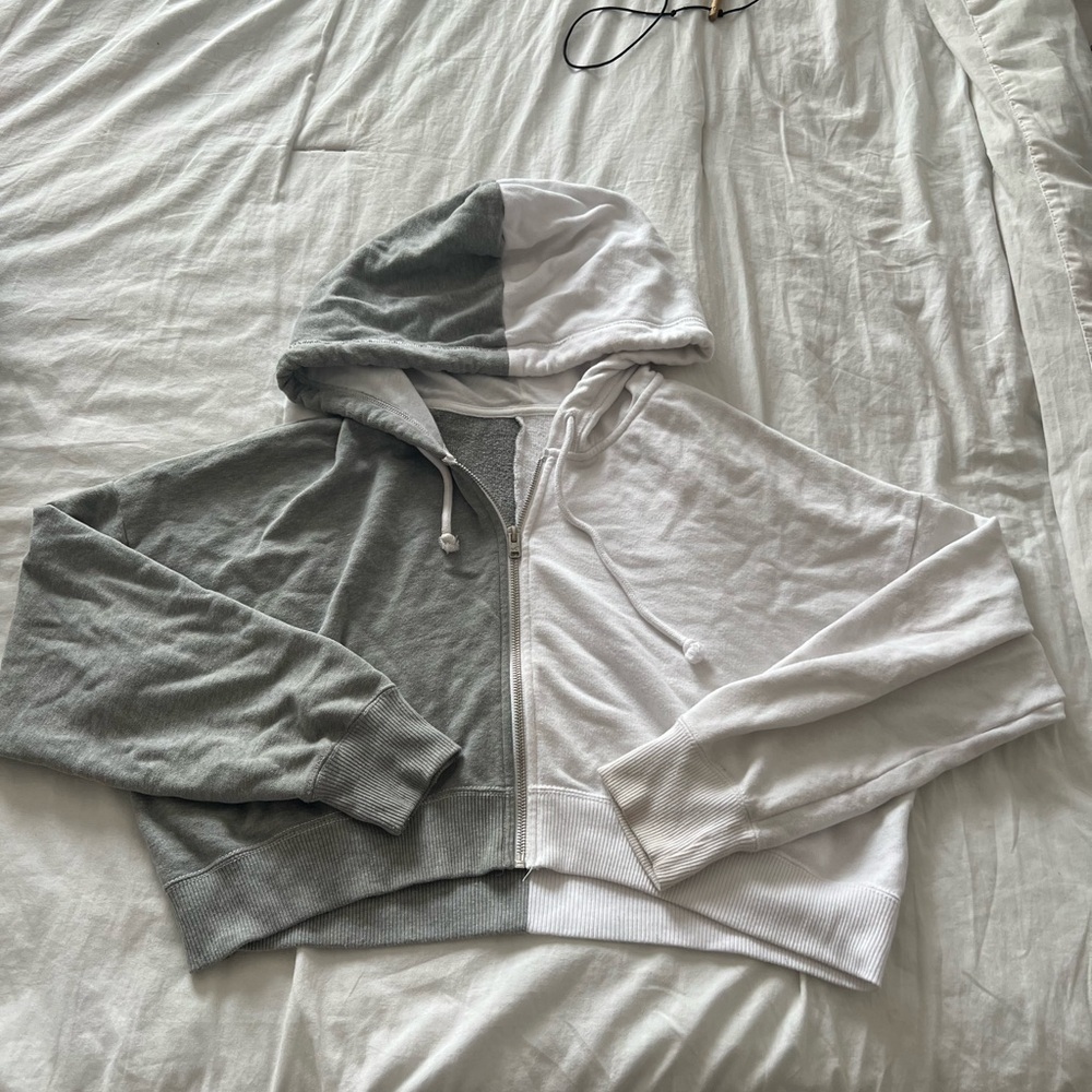 Two-Tone Gray and White Zip-Up Hoodie